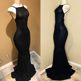Simple Black Spaghetti Straps Backless Chic Prom Dresses